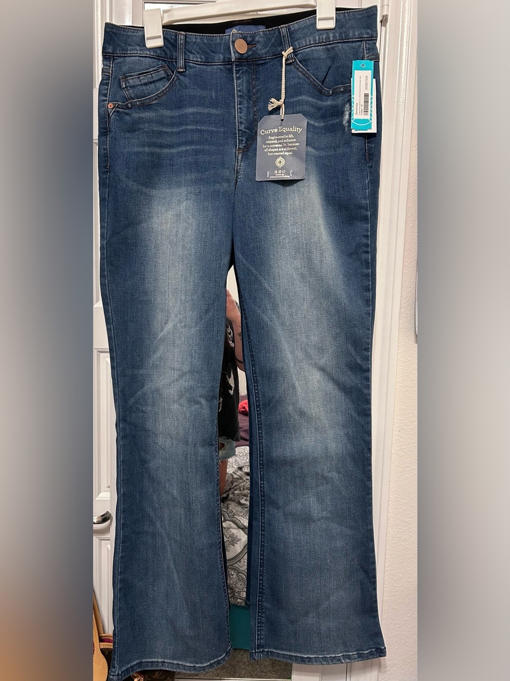NWT Democracy women’s dark blue boot cut jeans with ab-solution.